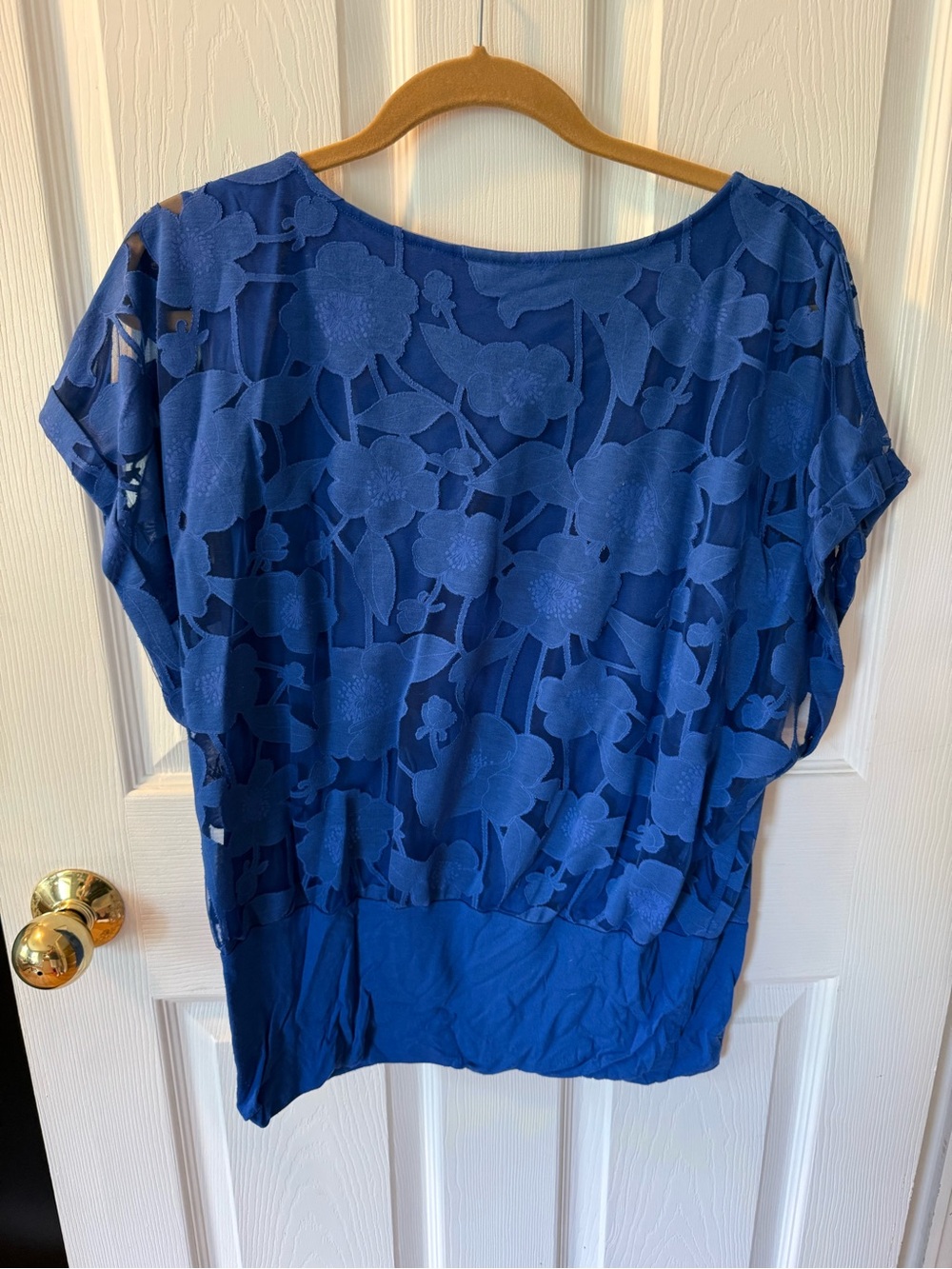 Chico's Blue Floral Cutout Short-Sleeve Top - Picture 2 of 5